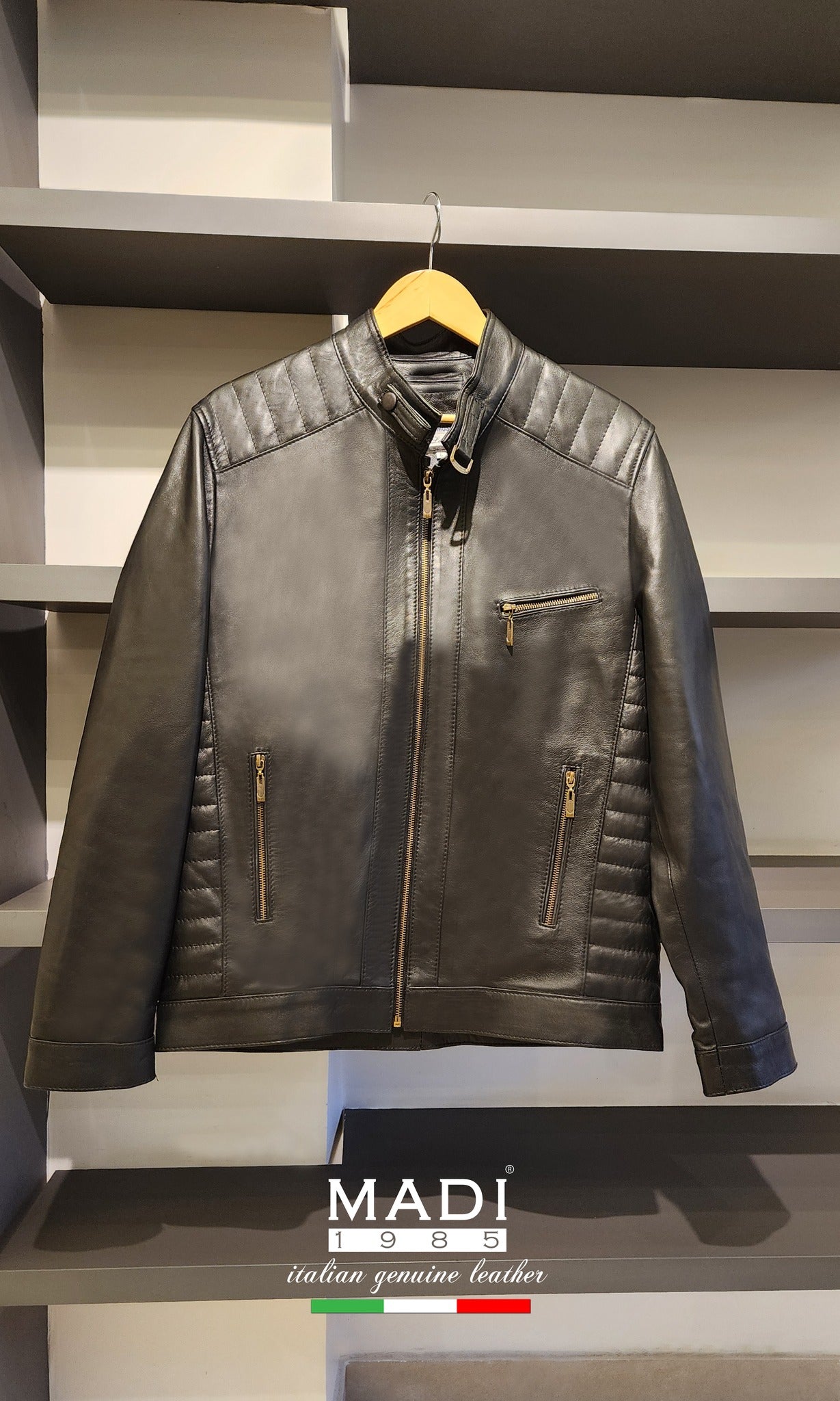 Genuine Leather jacket black zipper