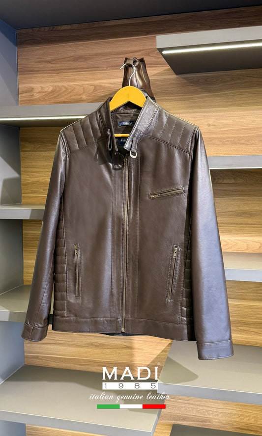 Genuine Leather Jacket Brown Zipper