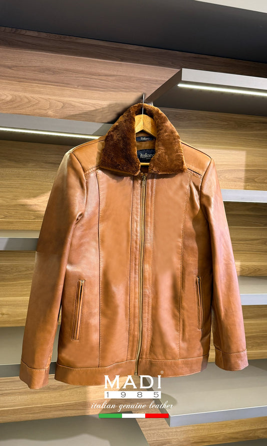 Genuine Leather Full Fur Camel